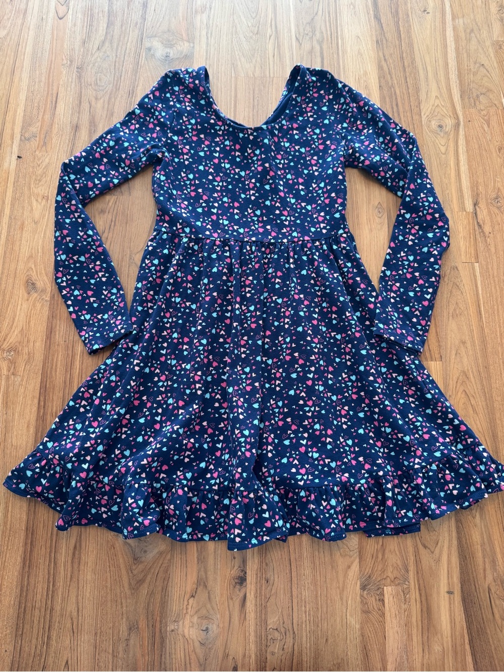Crewcuts Hearts Dress Girls Size 12 Navy Long Sleeve - Picture 2 of 10